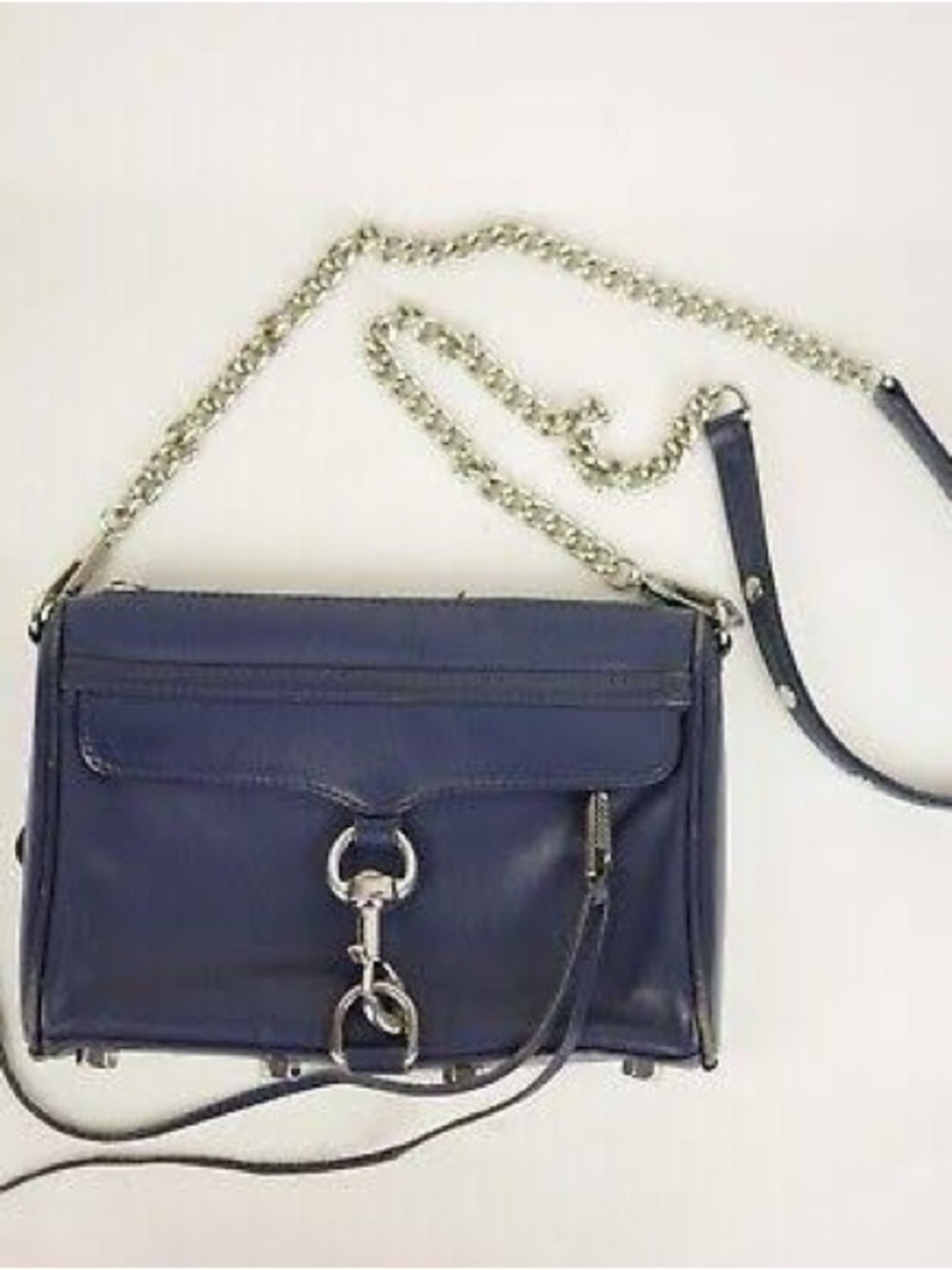 Rebecca Minkoff Navy Blue Leather Crossbody with Silver Chain